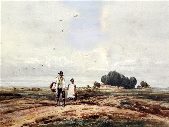 David Cox Jnr (1809-1885) Figures in an open landscape 7.5 x 10in.